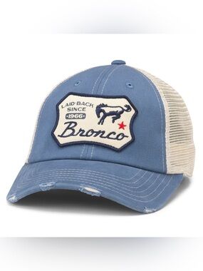 American Needle Bronco Laid-Back Embroidered Trucker Hat - Blue & Cream